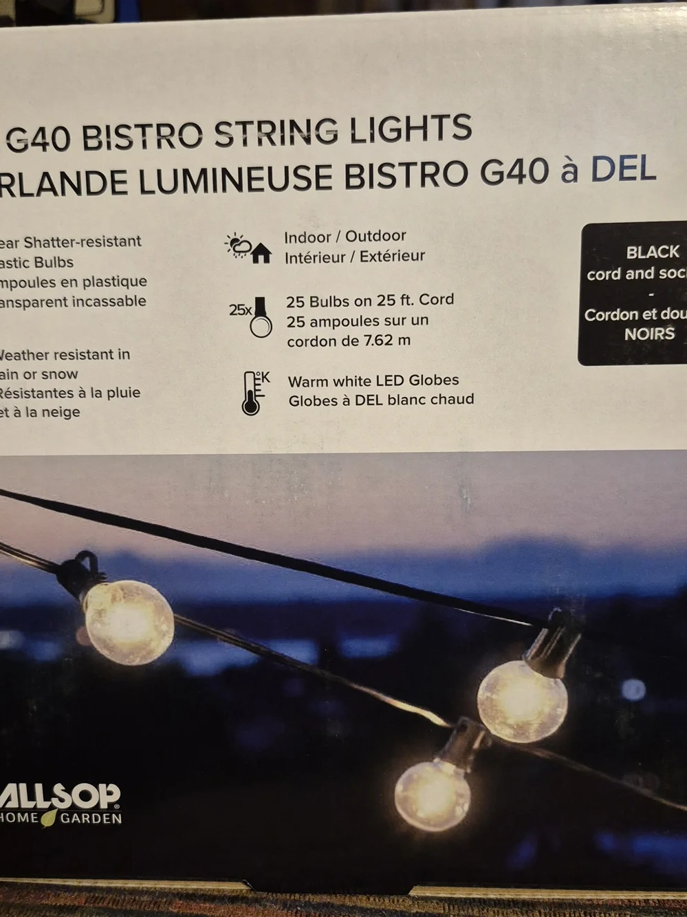 2 boxes of Warm White G40 Bistro String Lights - Black Cord